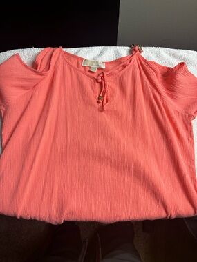 MICHAEL Michael Kors Coral Tie-Front Cold-Shoulder Blouse